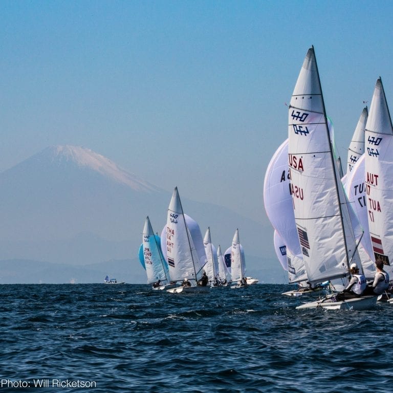 Photo: 470 fleet pictured with Mt. Fuji