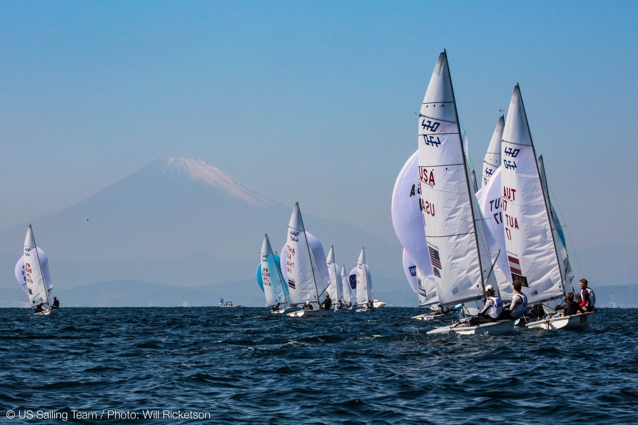Photo: 470 fleet pictured with Mt. Fuji