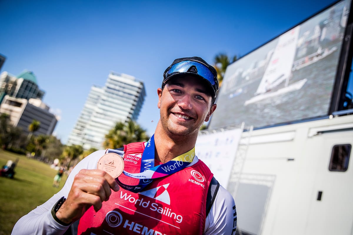 Luke Muller and his bronze medal from the 2019 Hempel World Cup Series Miami