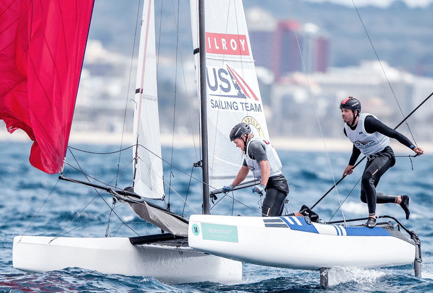 Nacra 17 sailors, Riley Gibbs and Anna Weis